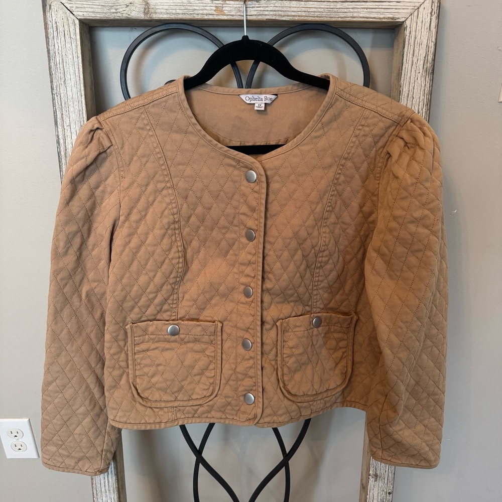 Ophelia Roe Diamond Pattern Quilted‎ Tan Cropped Jacket Size 1X